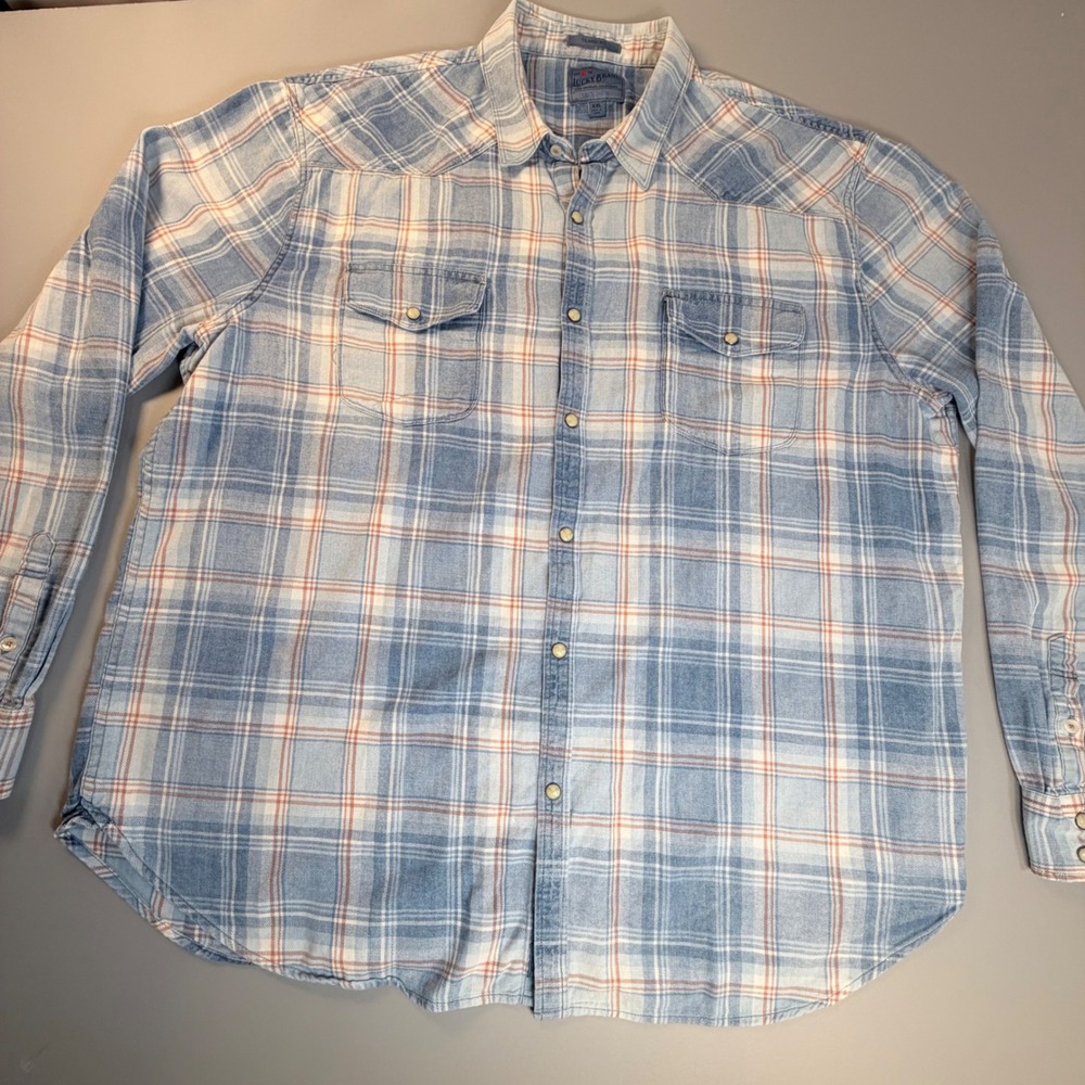 Lucky Brand True Indigo Western Shirt Mens XXL Plaid Snap Button Classic Fit